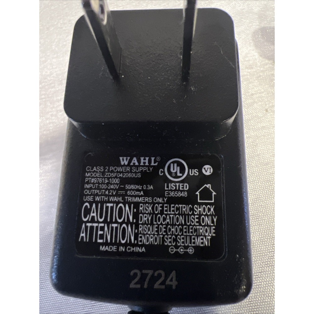 WAHL Class 2 Trimmer Clipper Power Supply Adapter  ZD5F042060US  2724 4.2V 600mA